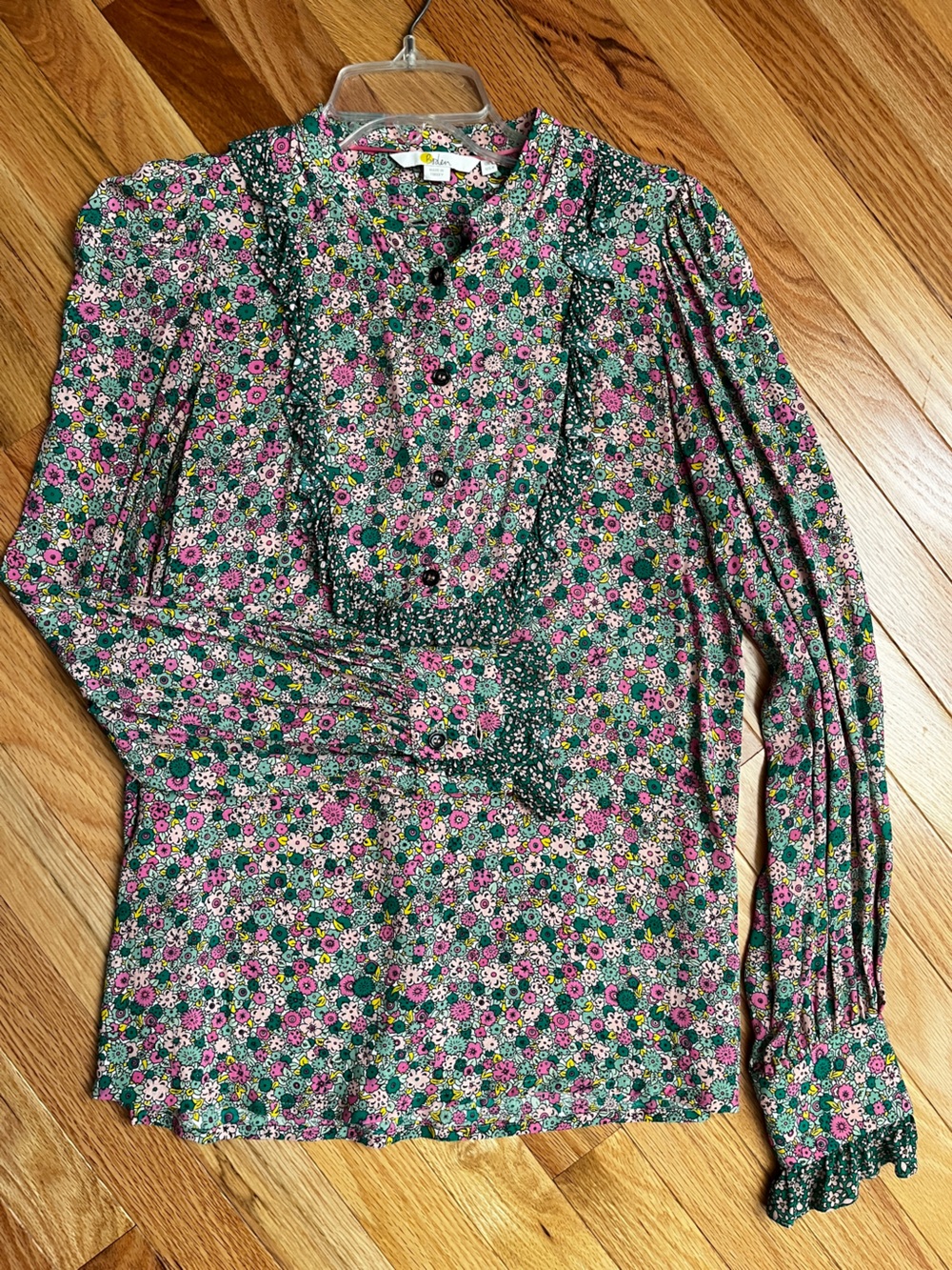 Boden Floral Print Top in Pink, Green, Yellow